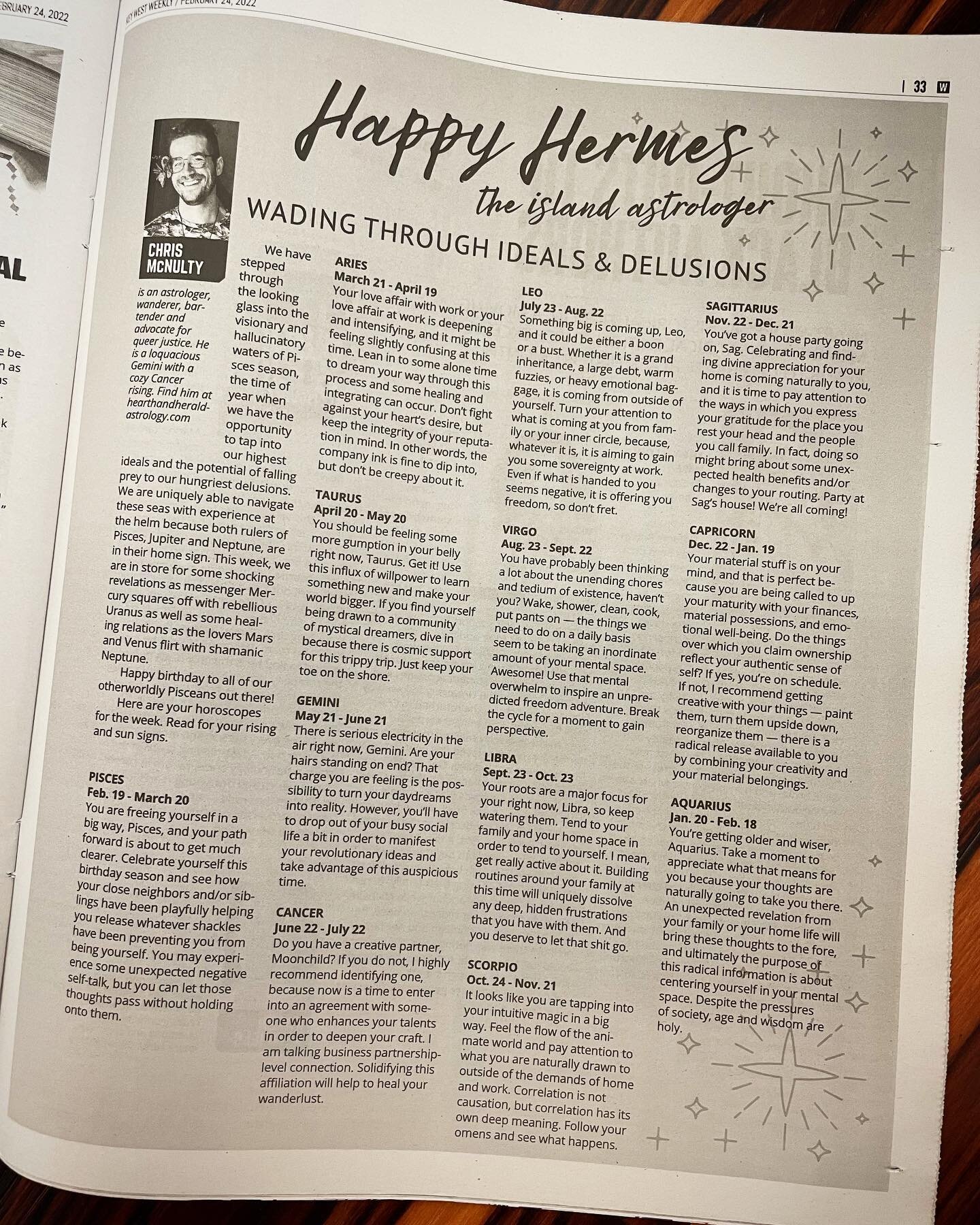 Here are your horoscopes in yesterday&rsquo;s @keysweekly Key West Weekly. Happy Pisces season everybody!