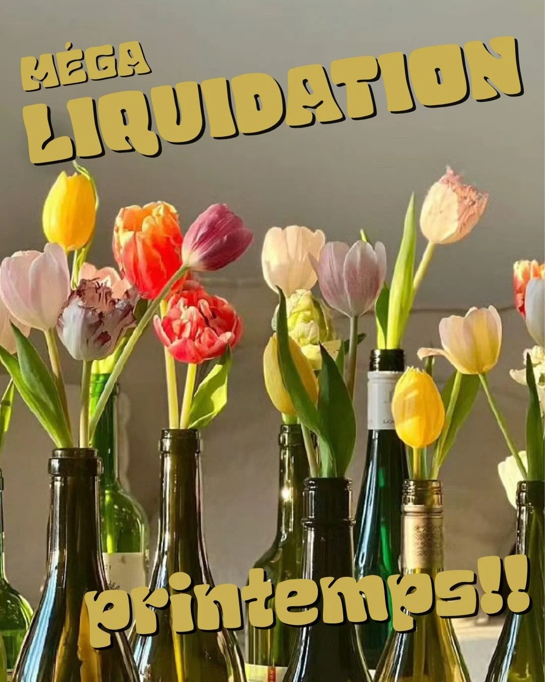🌻M&Eacute;GA LIQUIDATION DU PRINTEMPS 🌻

&bull; L&rsquo;entrep&ocirc;t est plein
&bull; Les nouveaut&eacute;s arrivent
&bull; On doit faire de la place
 Jusqu&rsquo;&agrave; -30 % sur plus de 40 produits (vins, spiritueux, pr&ecirc;ts-&agrave;-boir