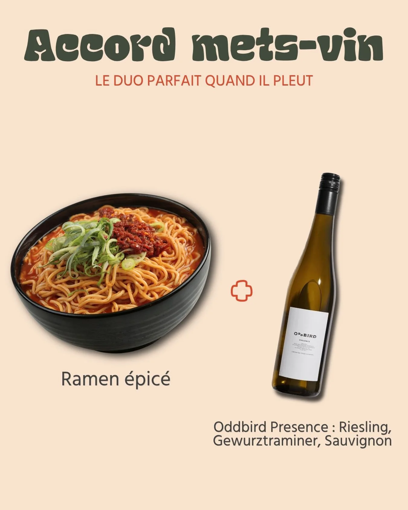 🌧️ Ramen &eacute;pic&eacute; + un blanc frais = soir&eacute;e parfaite quand il pleut.

Le genre de combo qui fait du bien, un bon bol de ramen un peu de piquant avec un verre de Oddbird Presence bien froid 😌

Frais, citronn&eacute;, avec une belle