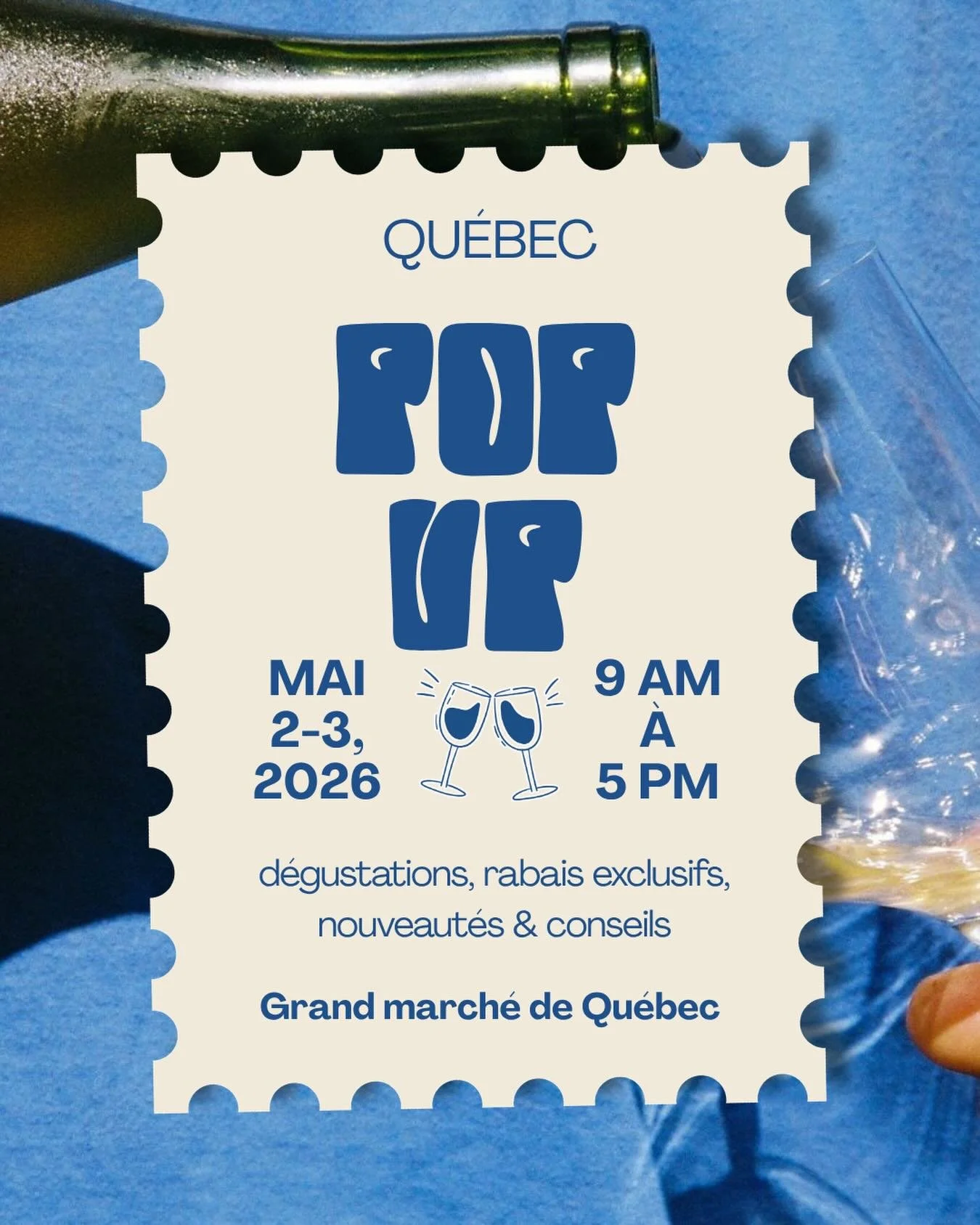 POP-UP &Agrave; QU&Eacute;BEC 🌼🍾🥂

Mettez ces dates &agrave; votre agenda 👉 2-3 mai!! 

📍Nous serons au grand kiosque &agrave; c&ocirc;t&eacute; du caf&eacute; Br&ucirc;lerie rousseau (en face d&rsquo;une entr&eacute;e) 

Sur place vous aurez ac