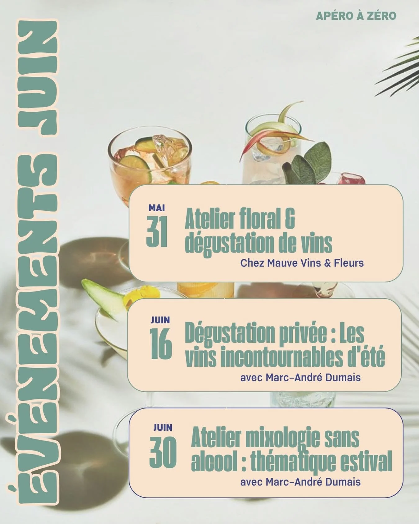 🍸 CALENDRIER JUIN : 3 exp&eacute;riences &agrave; vivre avec nous ce mois-ci ! 

L&rsquo;&eacute;t&eacute; est &agrave; nos portes, et nous avons pr&eacute;par&eacute; trois &eacute;v&eacute;nements uniques pour c&eacute;l&eacute;brer la saison autr