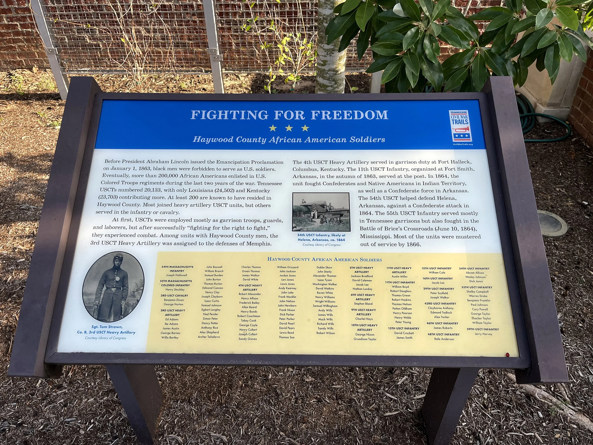 Fighting for Freedom Tennessee Civil War Trails marker honoring African American soldiers from Haywood County, Tennessee.