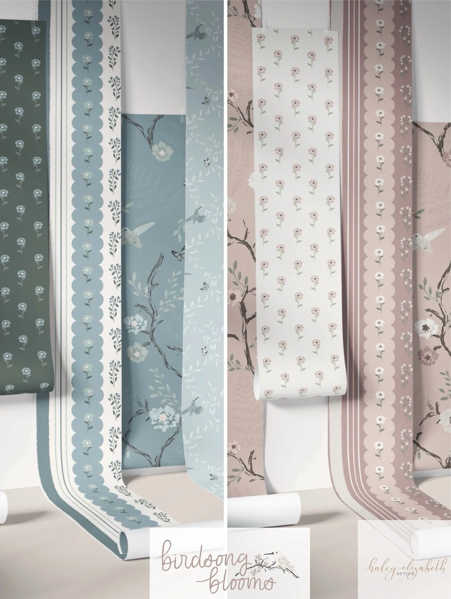 Sharing &ldquo;Birdsong Blooms&rdquo; - my newest wallpaper collection created for the @loomwell art call hosted by @creative_studio_collective 🕊️

I have reallyyy fallen in love with designing wallpaper and I have a deep desire to one day see my ar