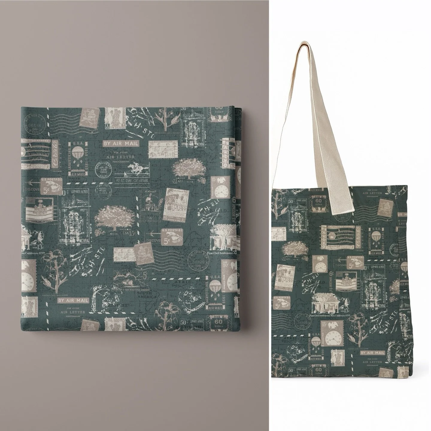 My latest design, &ldquo;With Love, Jerrie&rdquo;, is inspired my grandad&rsquo;s stamp and letter collection &mdash; he saved stamps from his travels all over the world, as well as postmarked envelopes and letters he and my grandmother exchanged thr