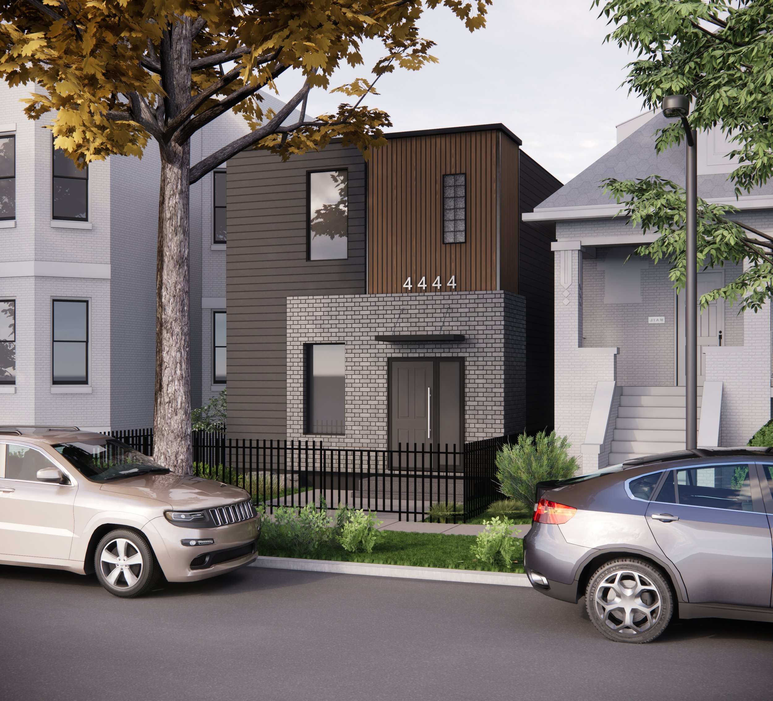 Modern urban house with dark exterior.
