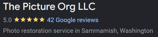 Five-star rating for The Picture Org LLC, 42 Google reviews, photo restoration.