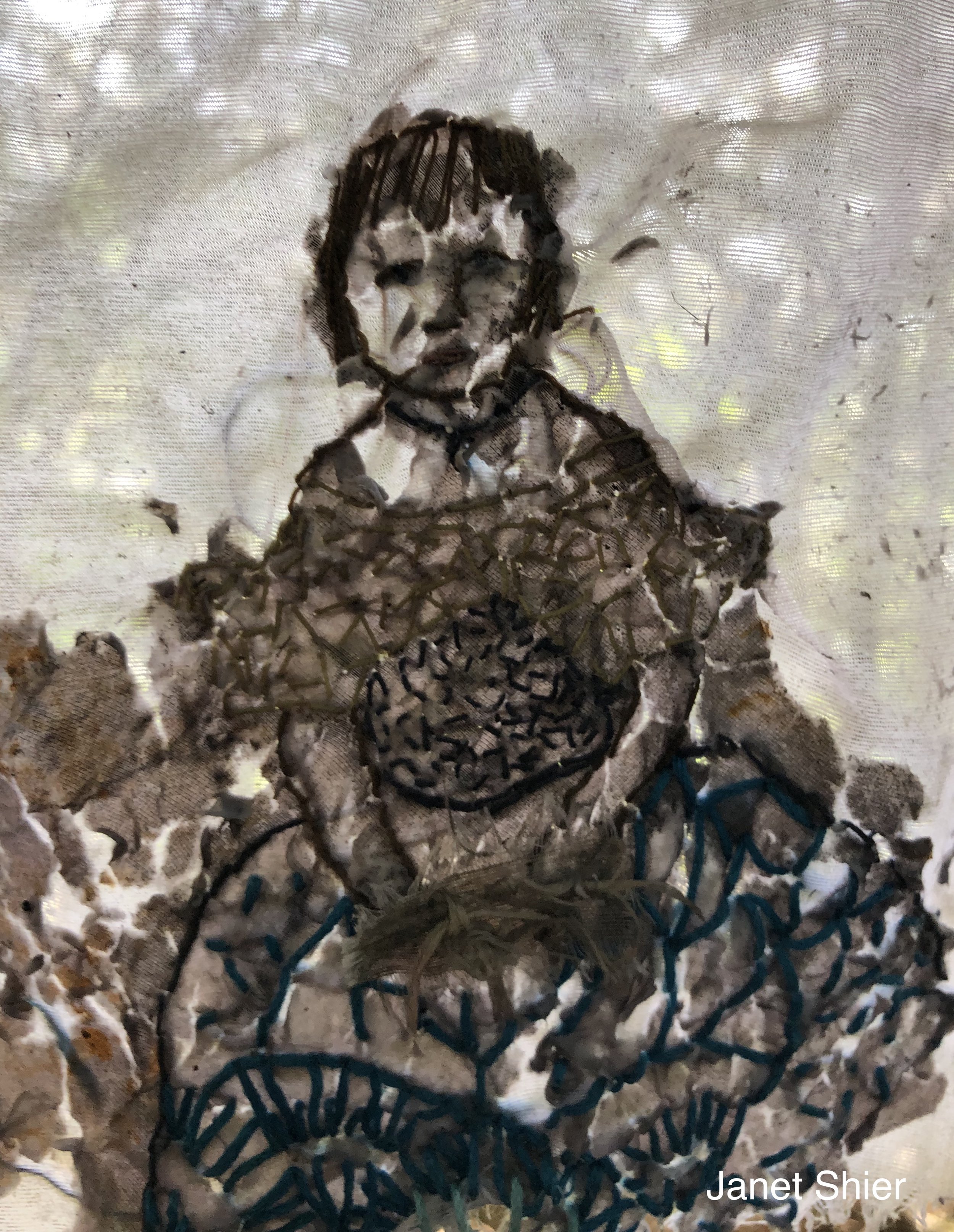 Self Portrait as child (embroidery, eco-dyed)