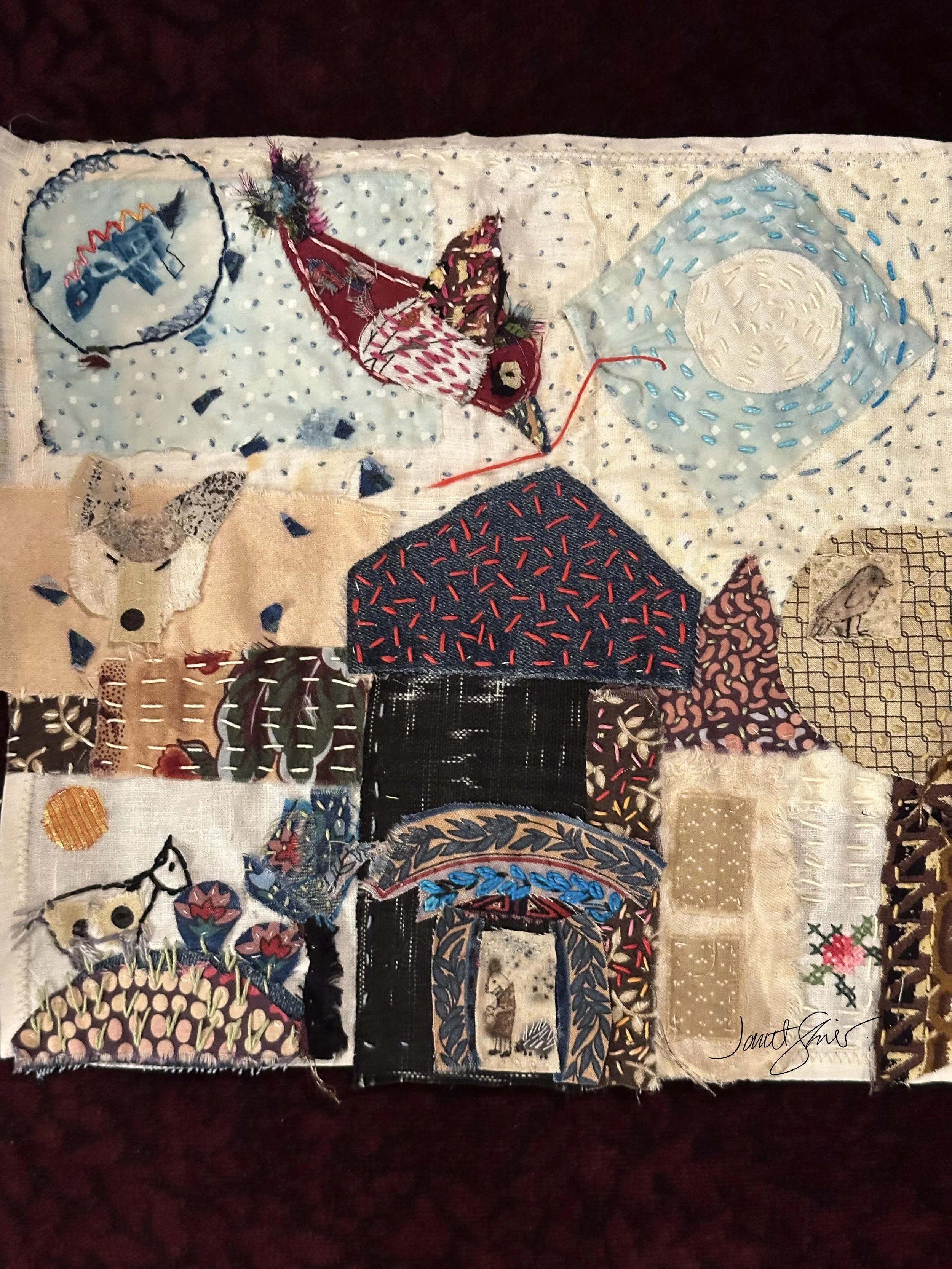 slow-stitched fabric collage (Shier,2025)