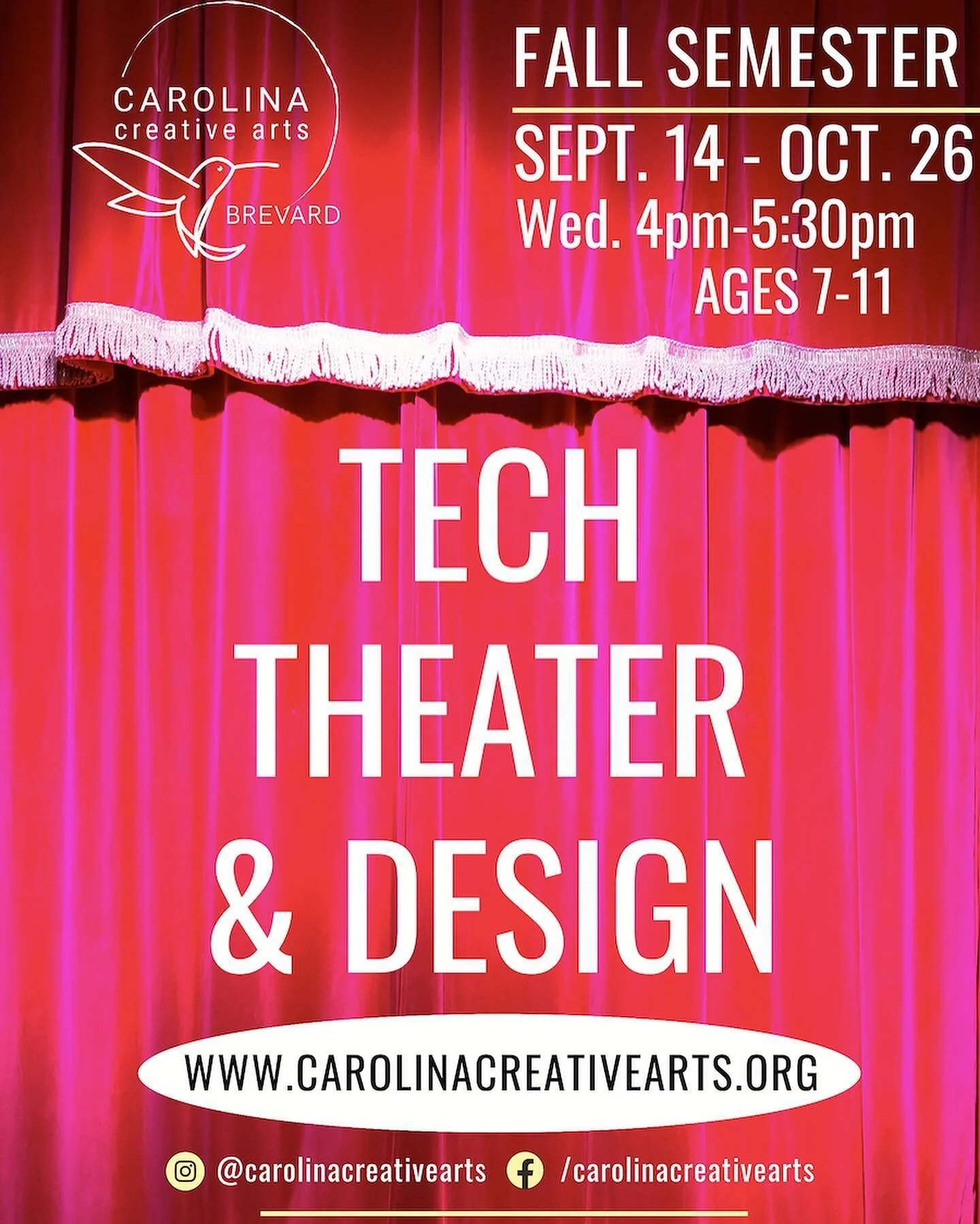 Only 2 spots left!! Register now for your spot in Tech Theater Class - Set Design, backstage production, costume design  and more behind the scenes!  #carolinacreativearts #creativekids #brevardkids #wnckids