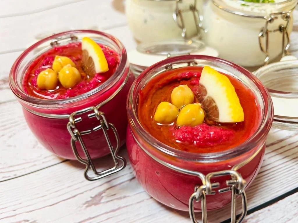 Signature Beet Hummus in Truffle Oil Dip