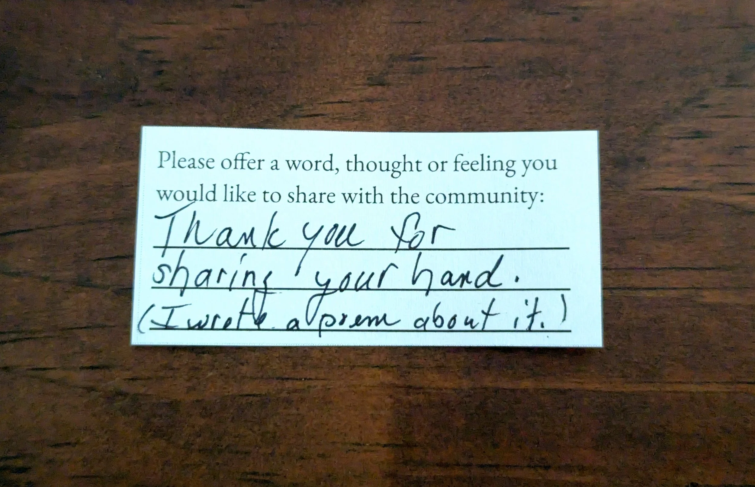Offering 102 - "Thank you for sharing your hand. (I wrote a poem about it.)"