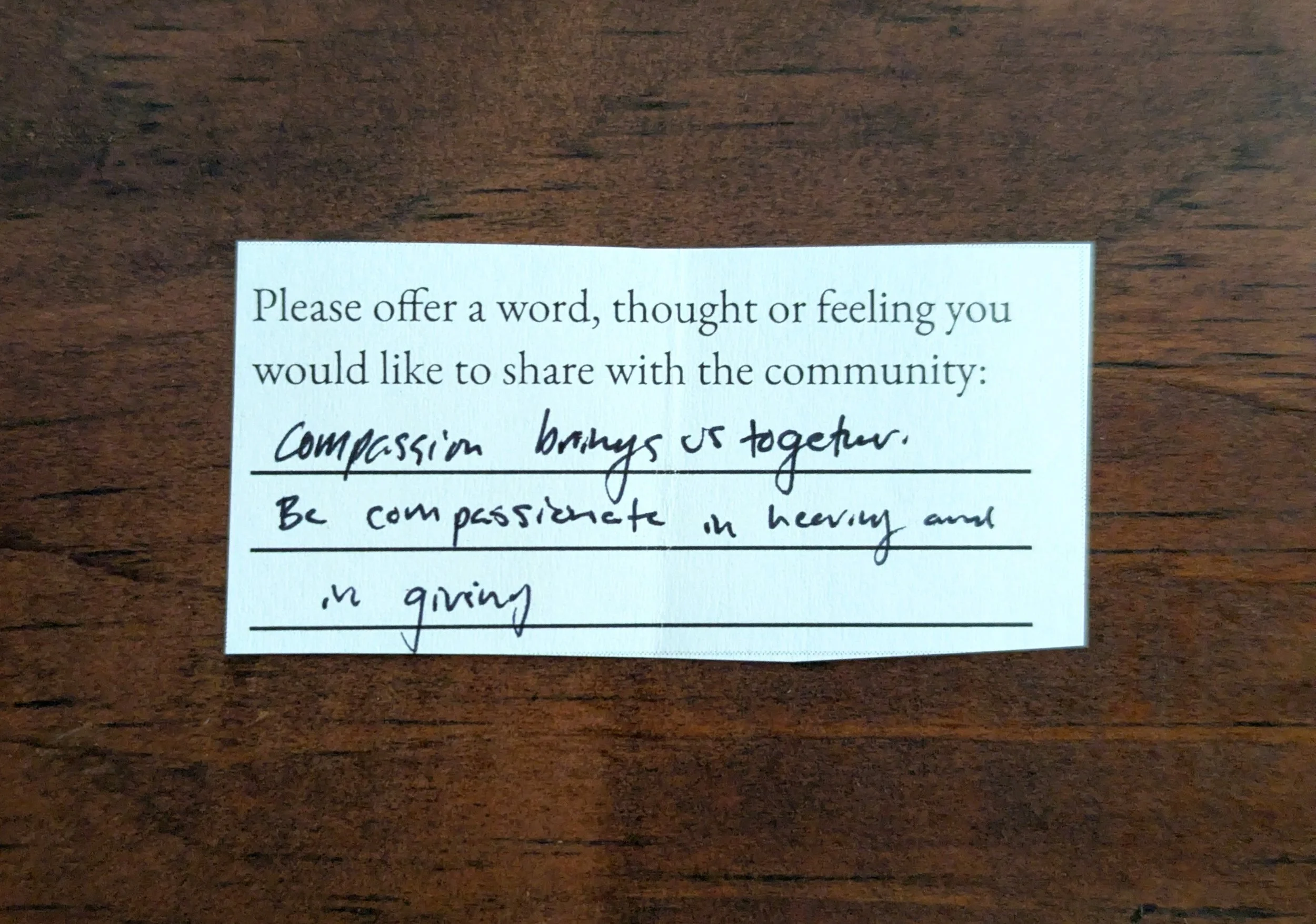 Offering 002 - "Compassion brings us together. Be compassionate in hearing and giving."