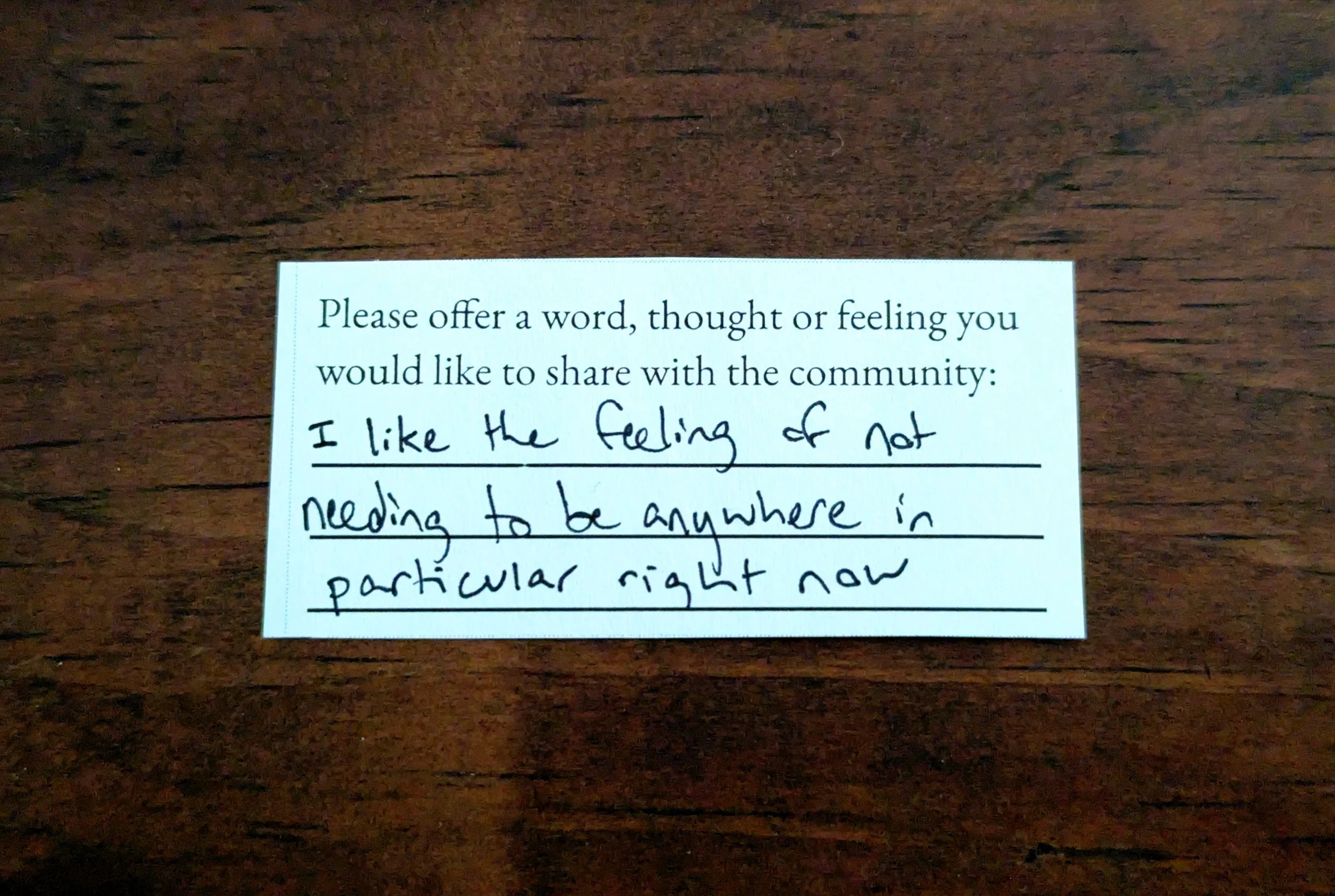 Offering 097 - "I like the feeling of not needing to be anywhere in particular right now"