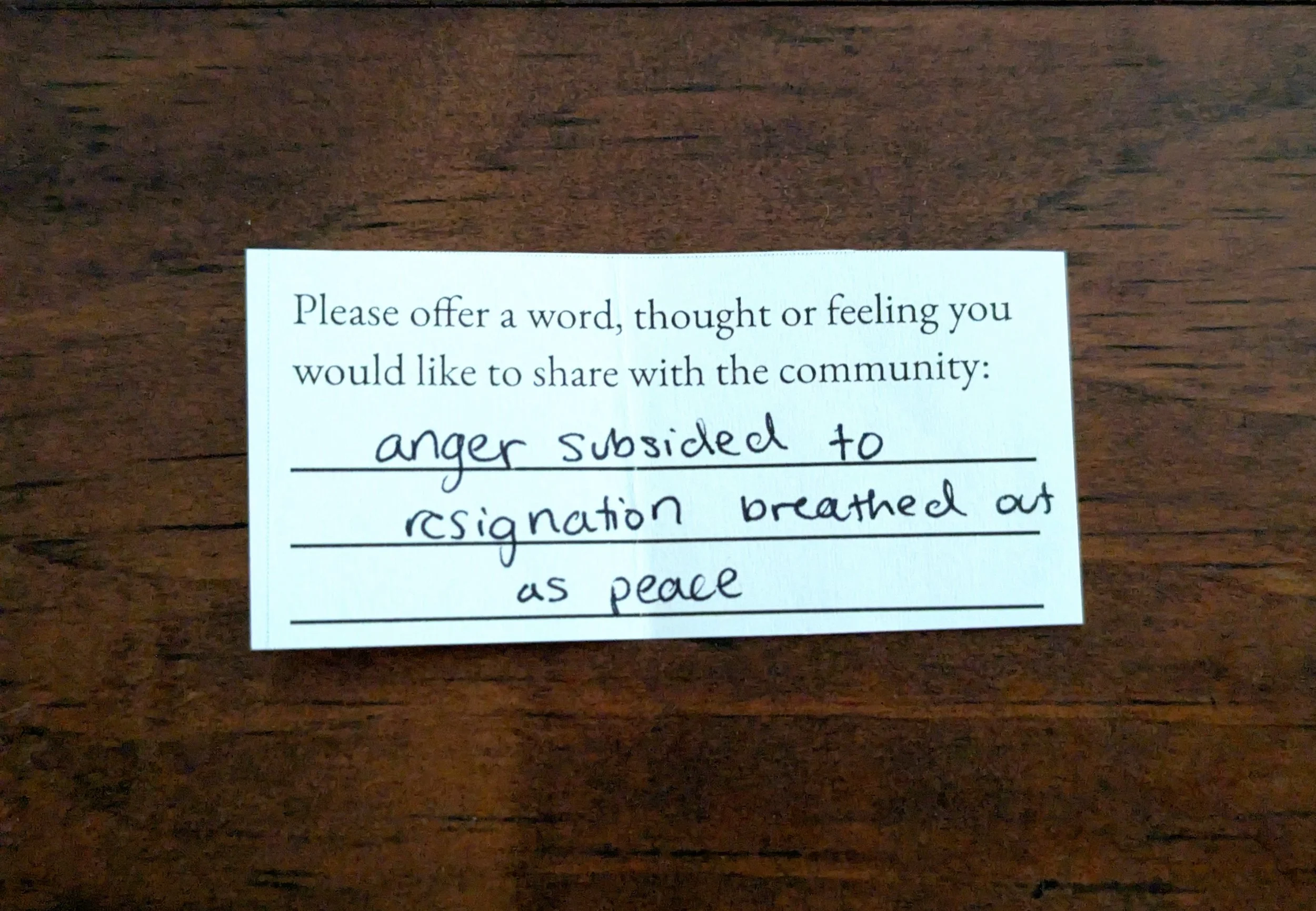 Offering 061 - "anger subsided to resignation breathed out as peace"