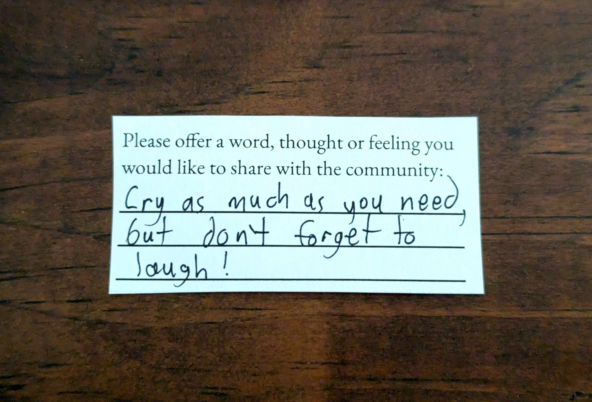 Offering 100 - "Cry as much as you need, but don't forget to laugh!"