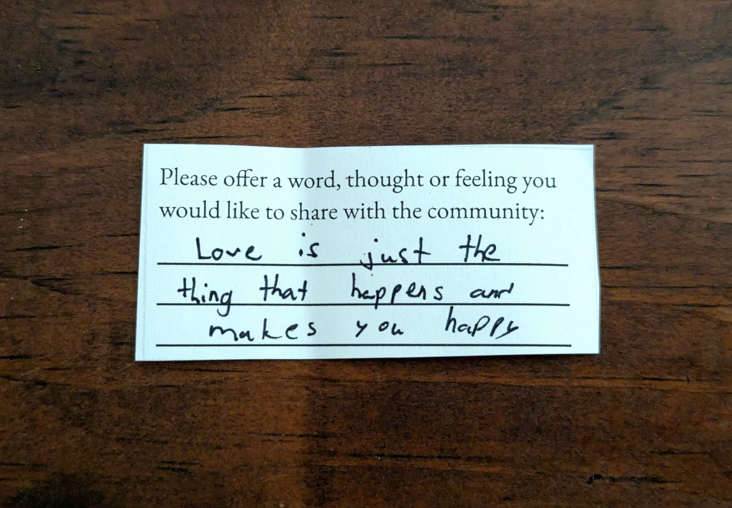 Offering 009 - "Love is just the thing that happens and makes you happy"