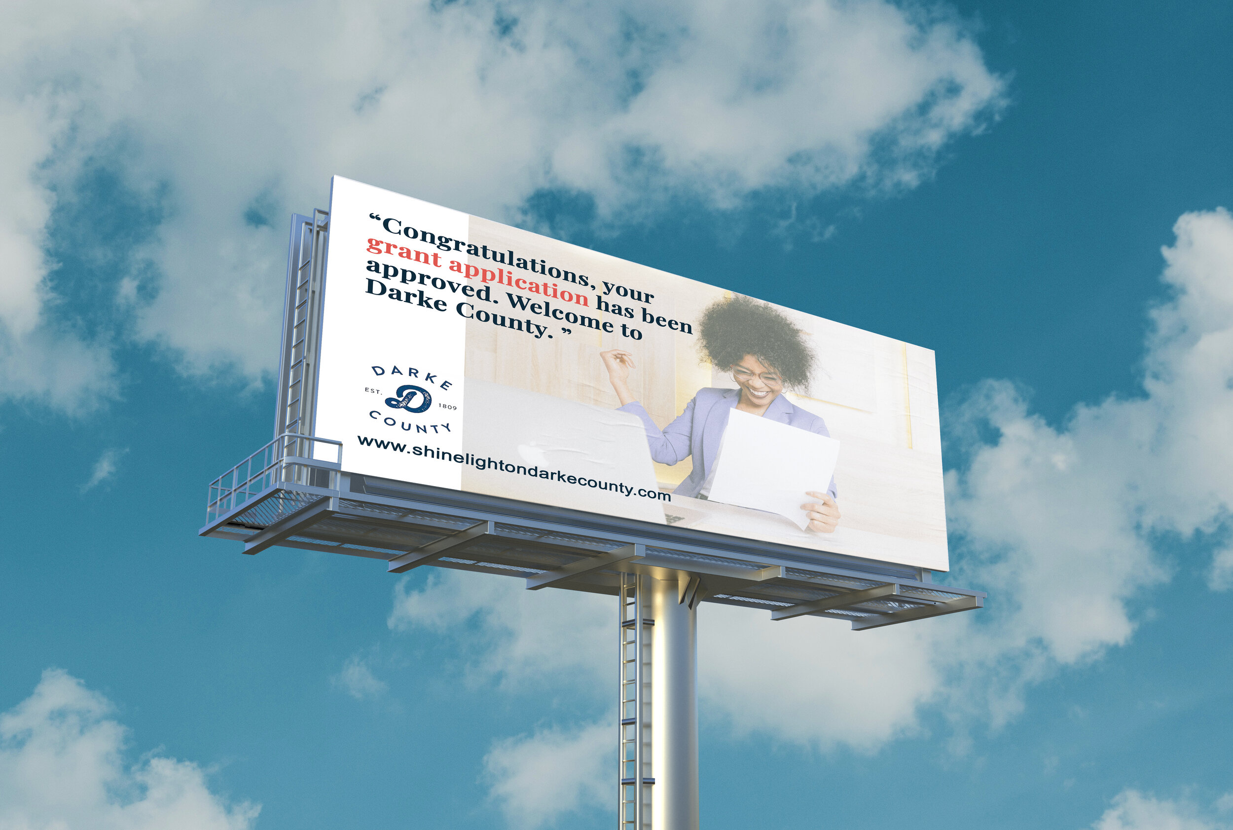 Billboard advertisement for grants marketed toward diverse businesses.