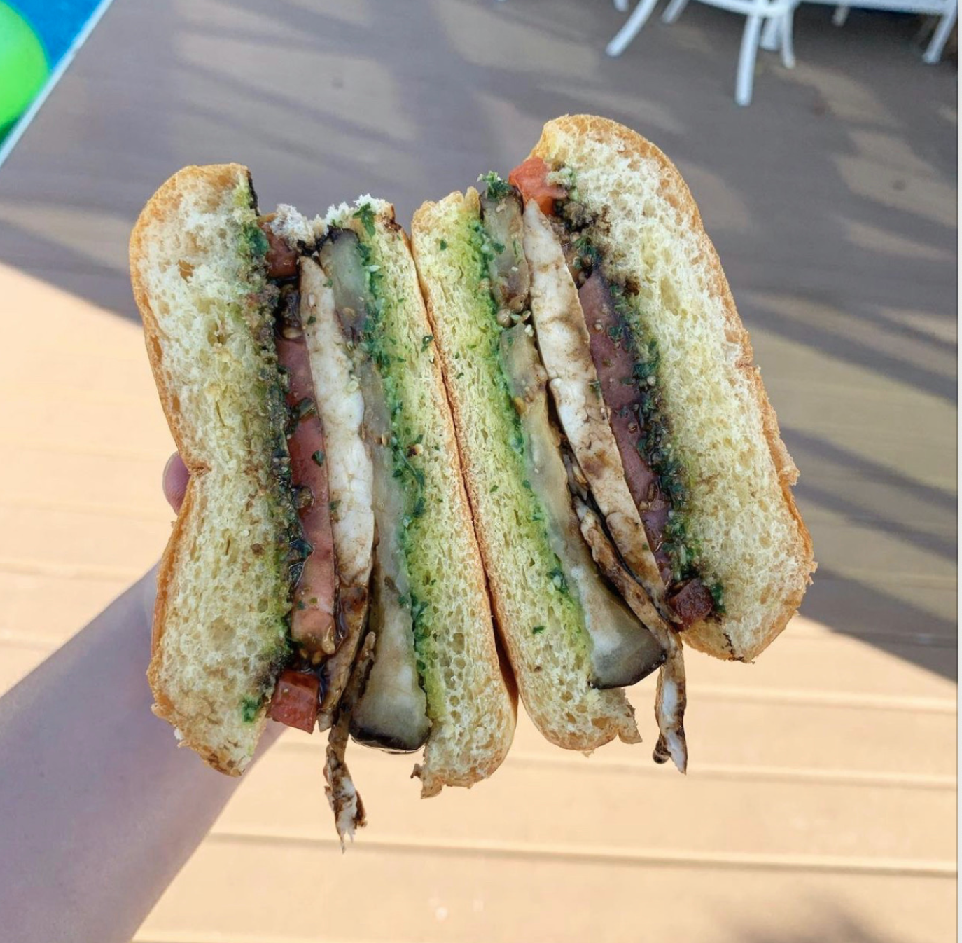 Grilled Eggplant and Halloumi Sandwich with Pesto