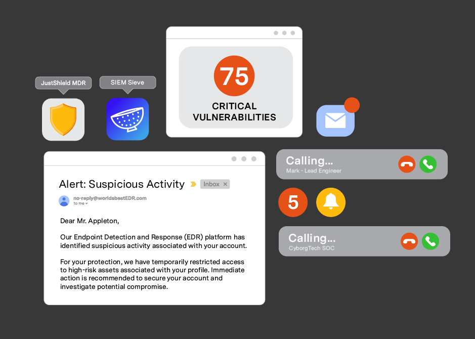 Designed assets for the "Alert Overload" scene.