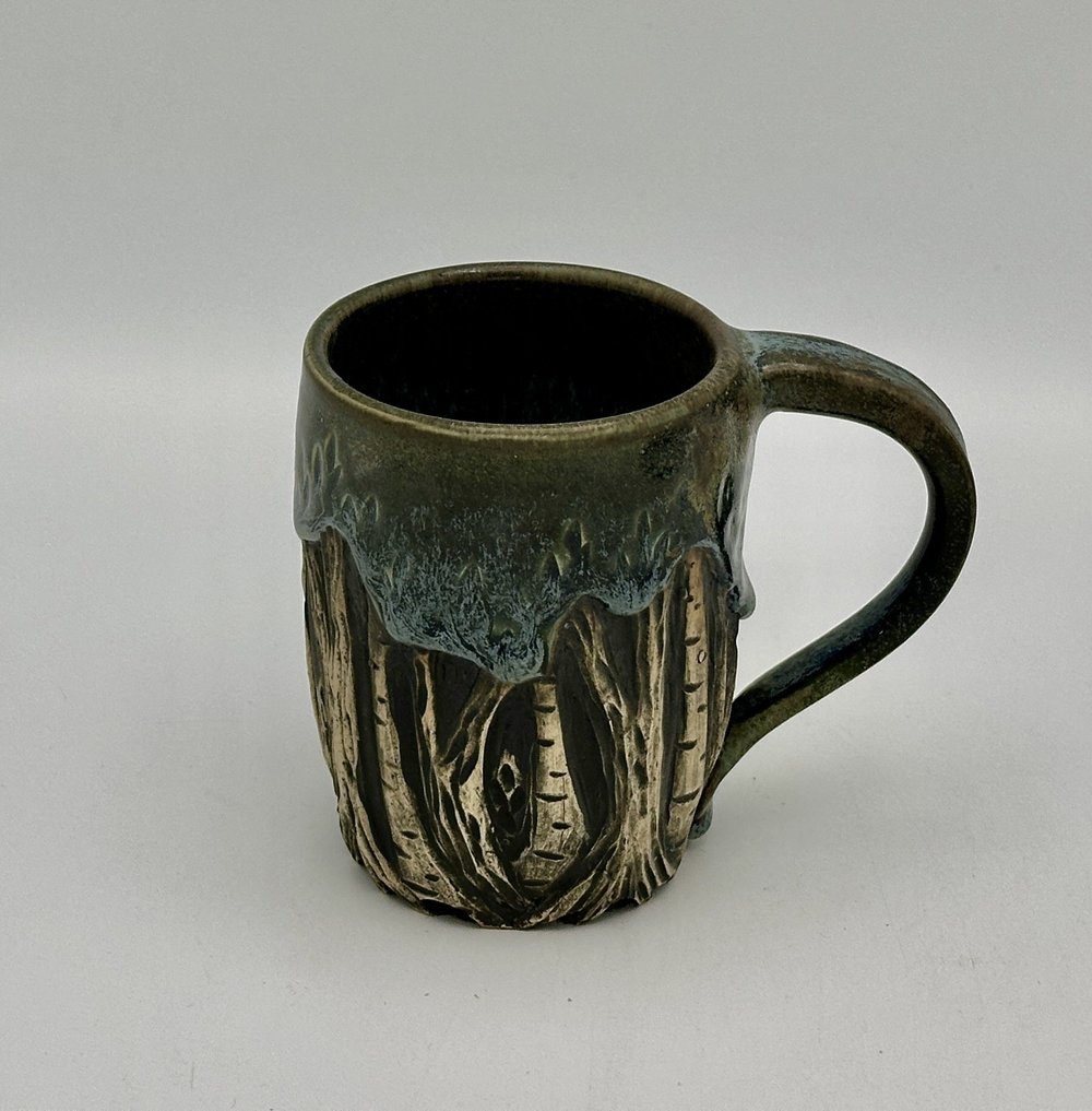 bronze coffee cup Set of 4 Diagonal Stripe Faceted Coffee Mugs in Green Bronze Drip main image 0
