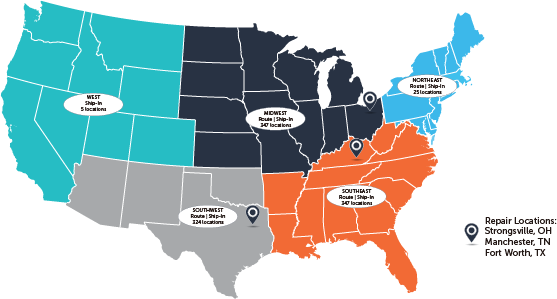 Repair Authority Pick Up and Delivery Service Map United States