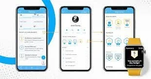FIT4FUNCTION mobile app on three smartphones showing athlete performance tracking, rehab programs, health stats, and session bookings