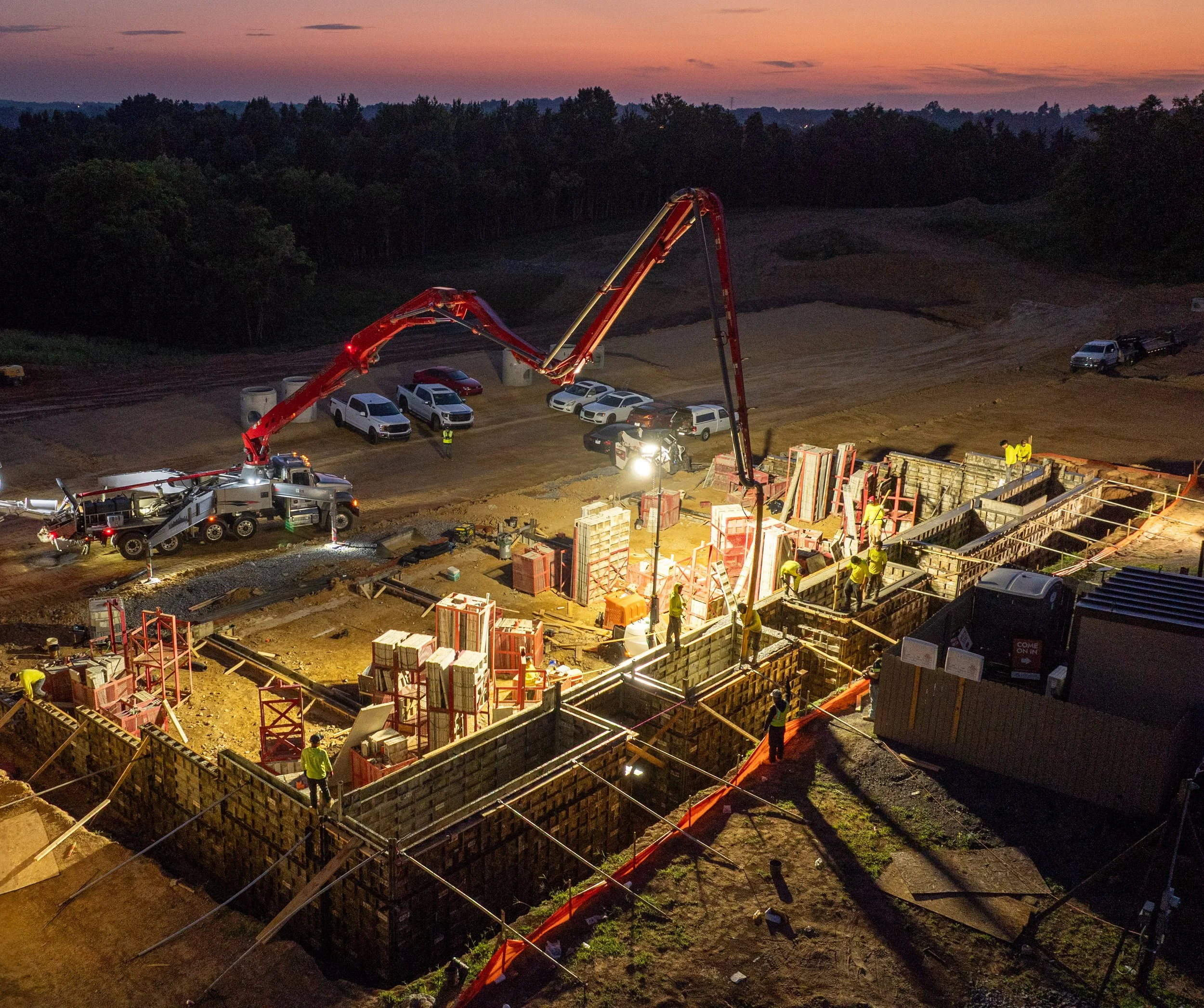 Night Concrete Commercial Site Pour