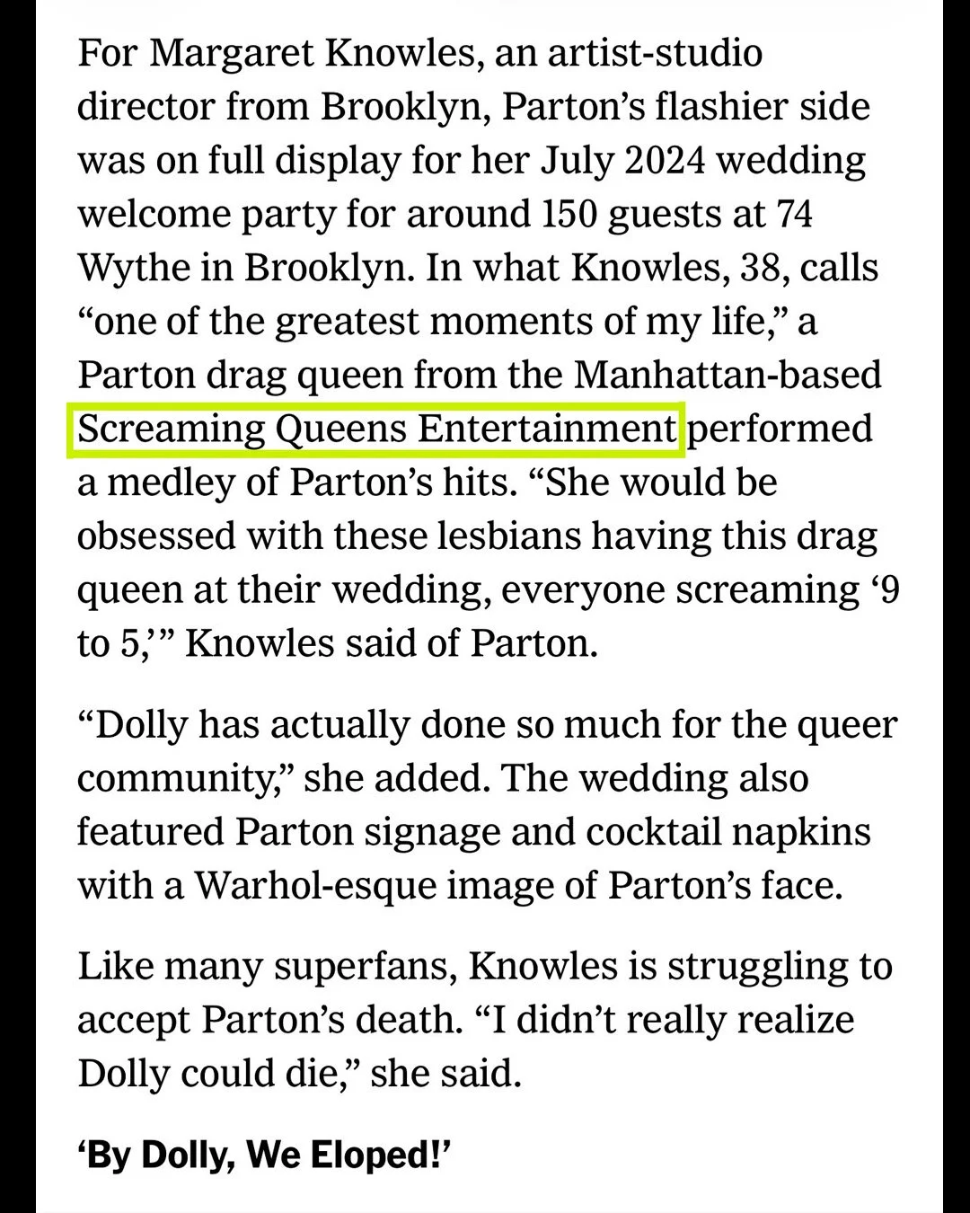 Dolly Parton Impersonator: New York Times