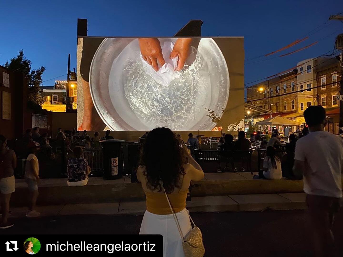 V&iacute;a @michelleangelaortiz 
・・・
Today is my mother&rsquo;s birthday. Last night, I was able to project her hands as a symbol of cleansing in our neighborhood. Her hands were projected onto the the former #Rizzo wall. Her hands that put in 25 yea