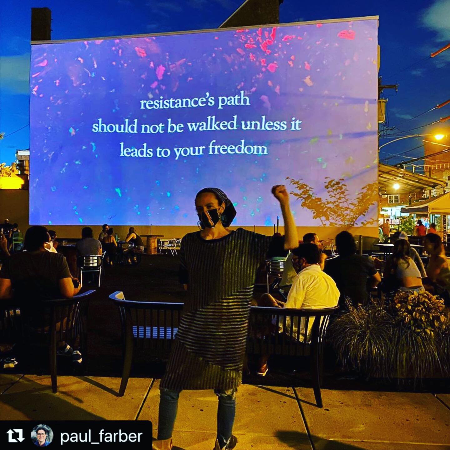 V&iacute;a @paul_farber 
・・・
Projecting on the former Rizzo mural wall, one month after its removal.  Featuring workers and families in the 9th Street Market + haiku to cleanse this site. 

@michelleangelaortiz @urucker @gabzter18 @klipcollective @fo