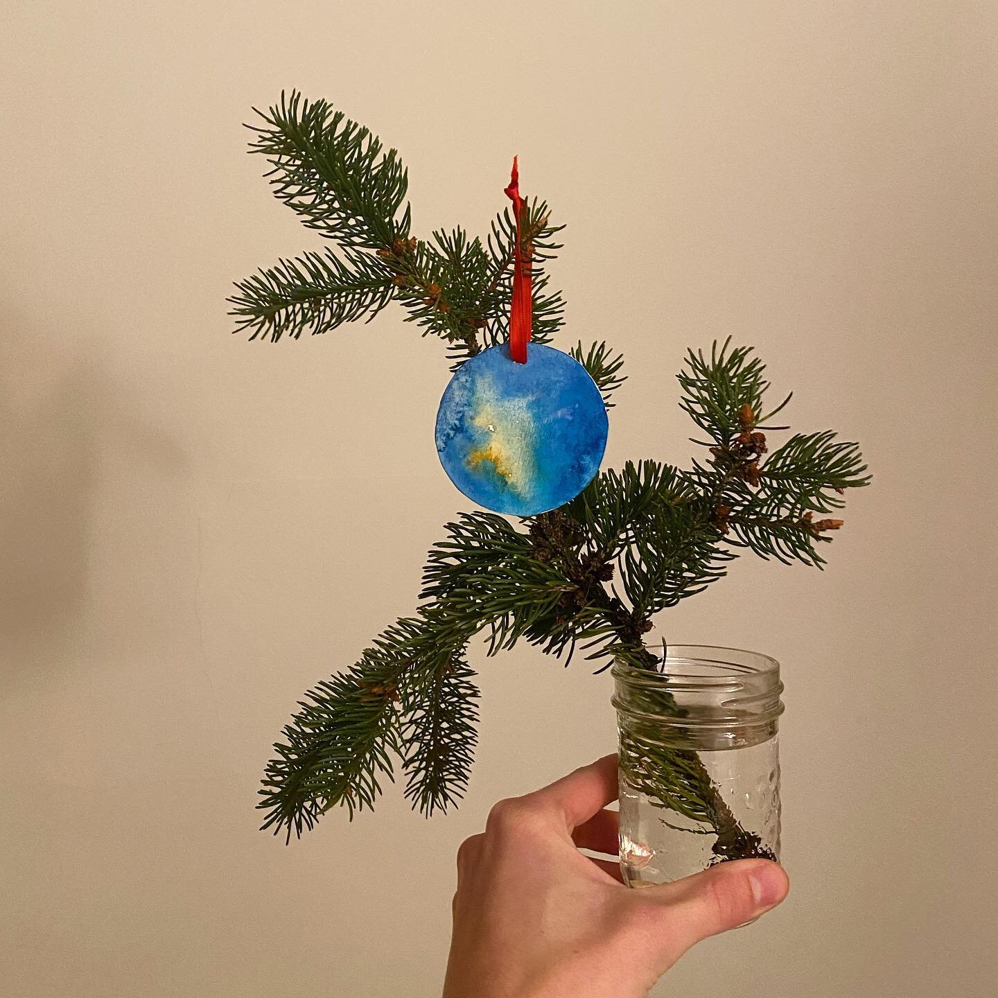 Eco-conscious Christmas tree! 🎄Featuring a pine branch we found on the ground and watercolor ornament #charliebrownchristmastree #ecochristmas #pine #dorchesterontario