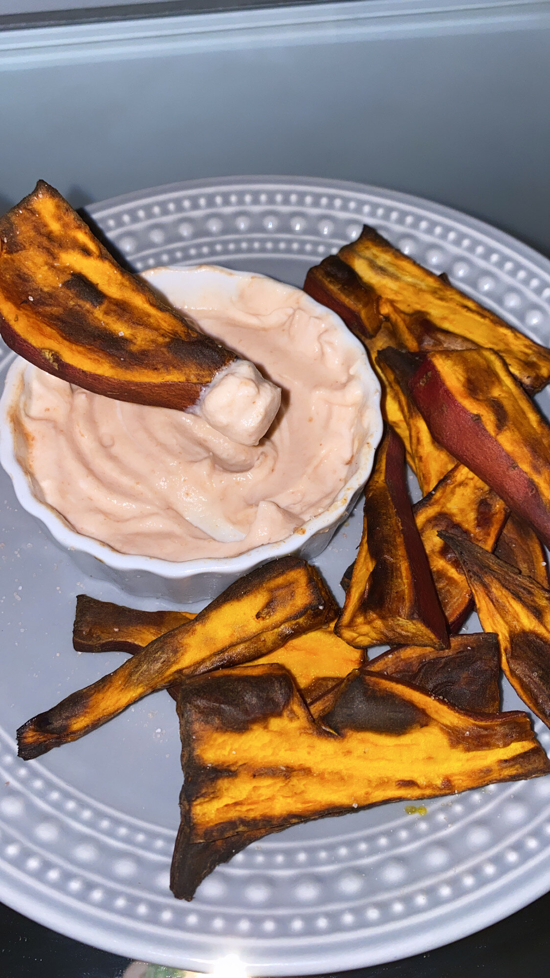 Sweet Potato “fries” with Sriracha Aioli