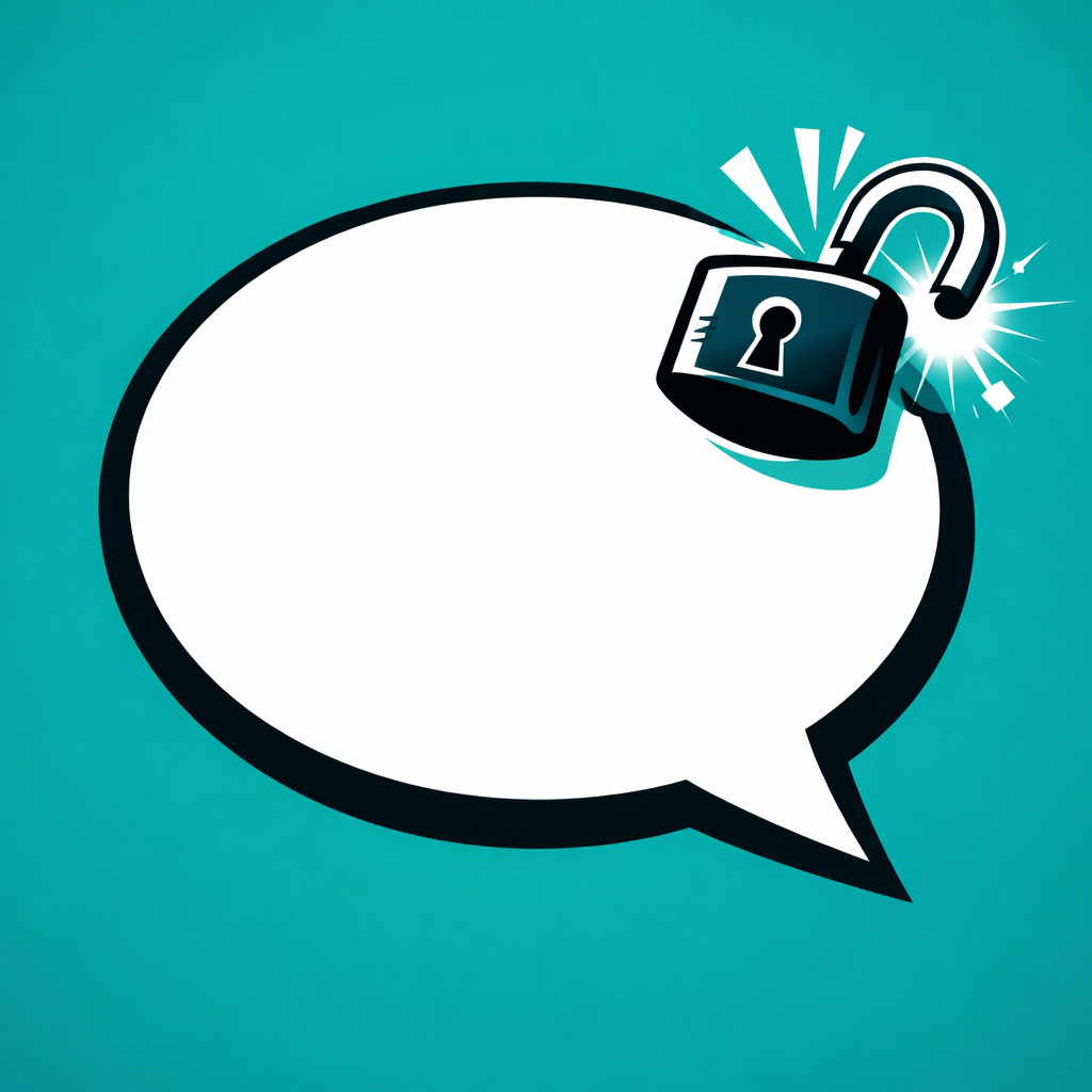 Image of an oversized speech bubble with a small open padlock icon
