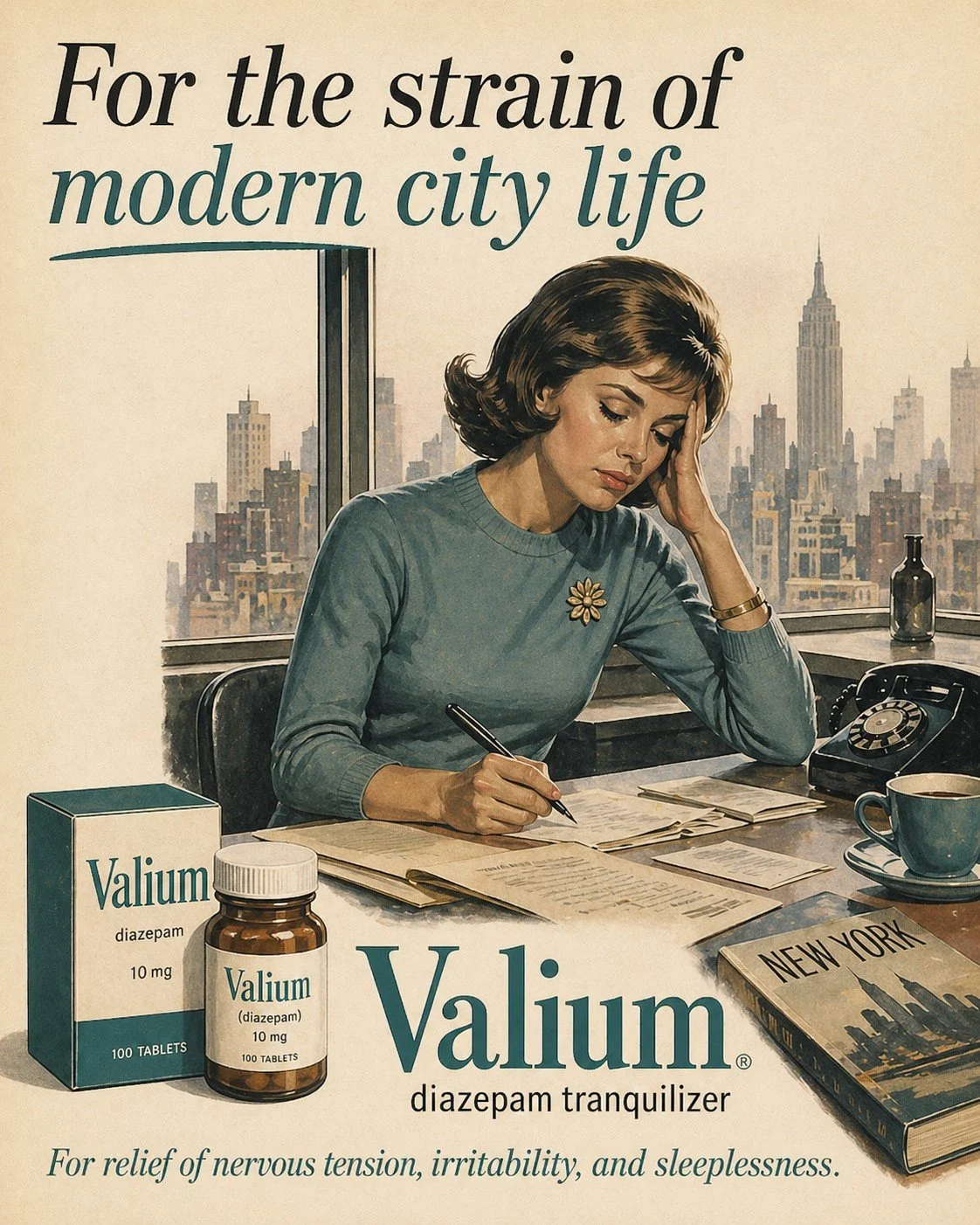 Illustration of 1960s-type Valium ad