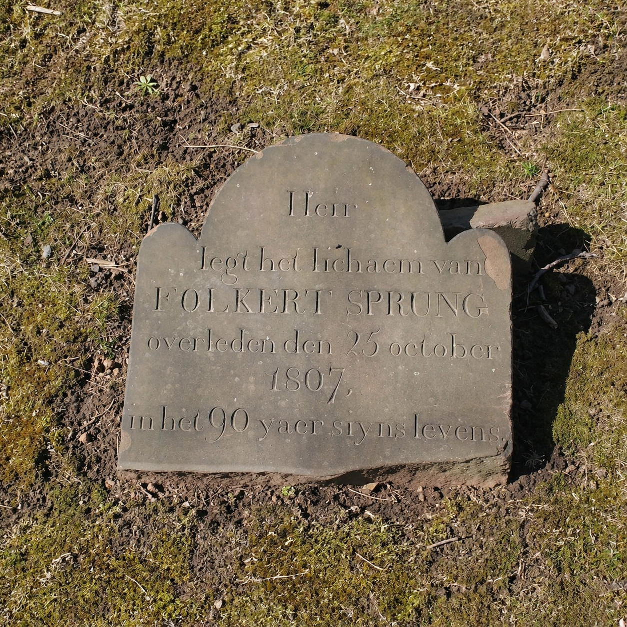 1807 grave of Folkert Sprung at the Flatlands Dutch Reformed Churchyard in Brooklyn, New York.