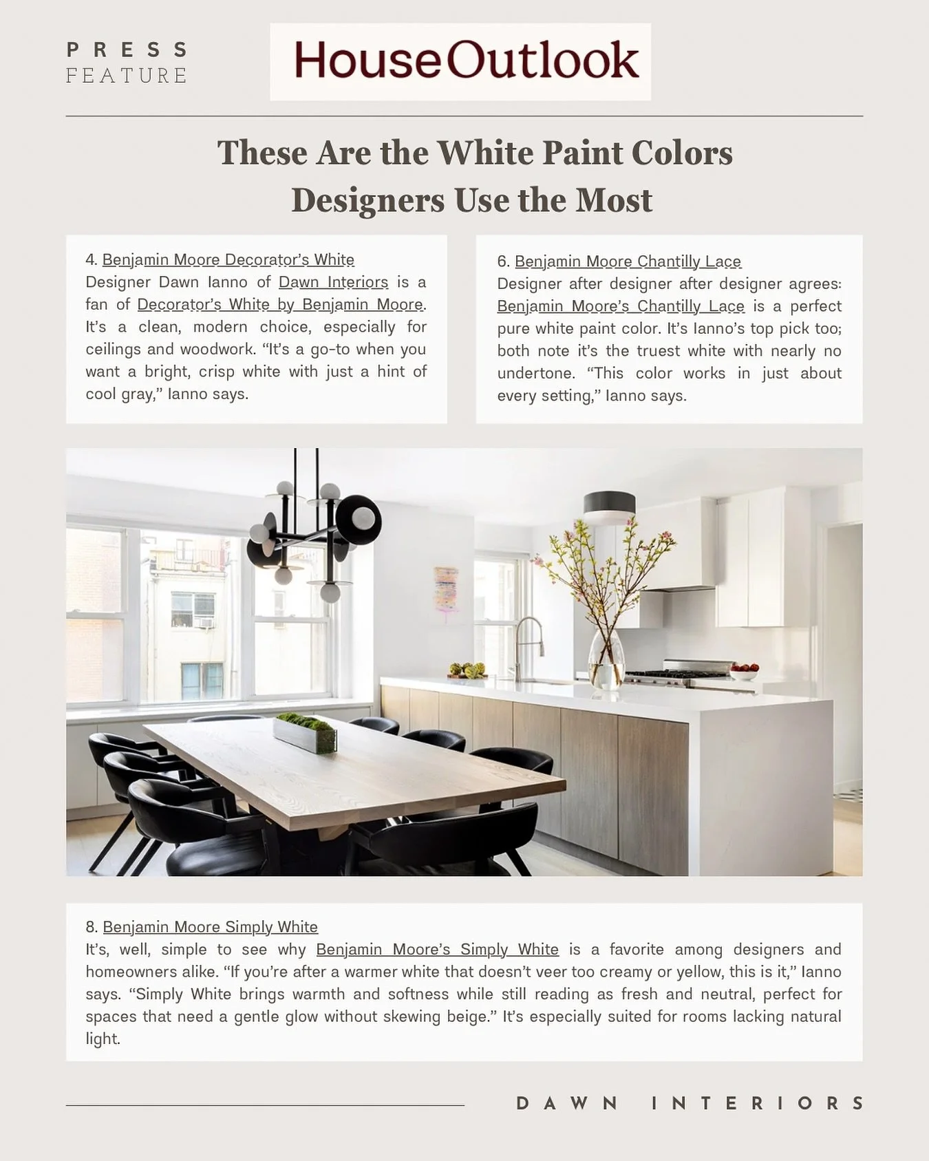 One of the questions I get asked most: What&rsquo;s the perfect white? 🤍 Featured in House Outlook, I&rsquo;m sharing a peek at my go-to white paint colors&mdash;timeless, versatile, and always beautiful.
.
@bassilandco 
@meganmccarty 
📸 @kylejcald