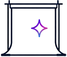 A colorful, star-shaped graphic design inside a black and white frame.