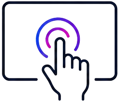 Illustration of a hand touching a screen with a tap icon, representing tap or select action