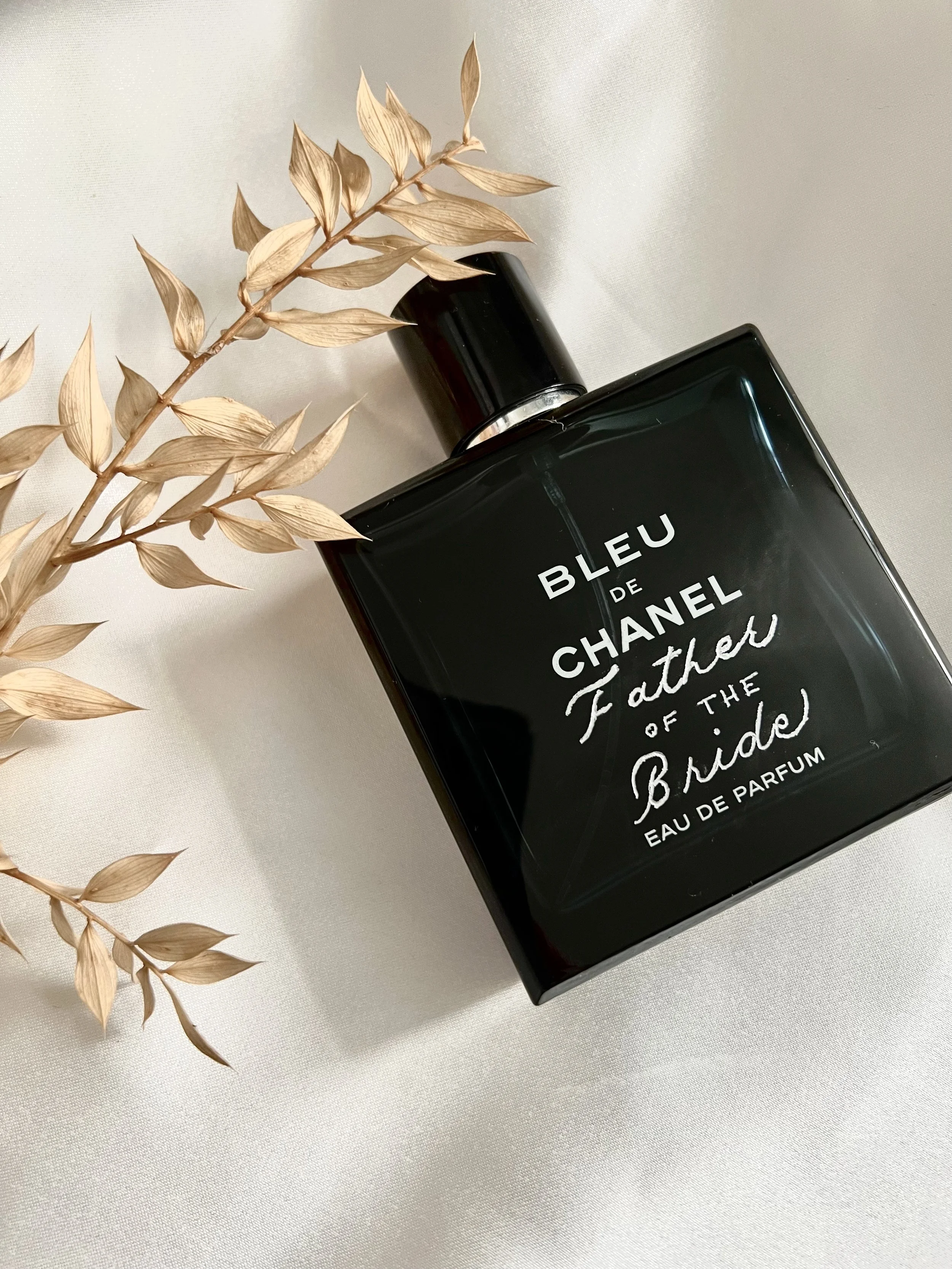Bleu de Chanel Cologne Bottle with custom "Father of the Bride" engraving