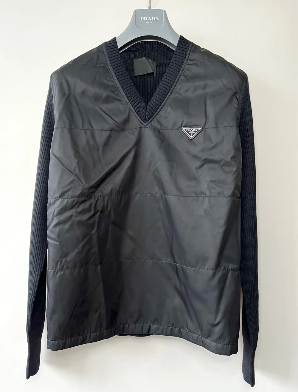 Prada Nylon Knit Sweater with triangle logo — CONSUMED