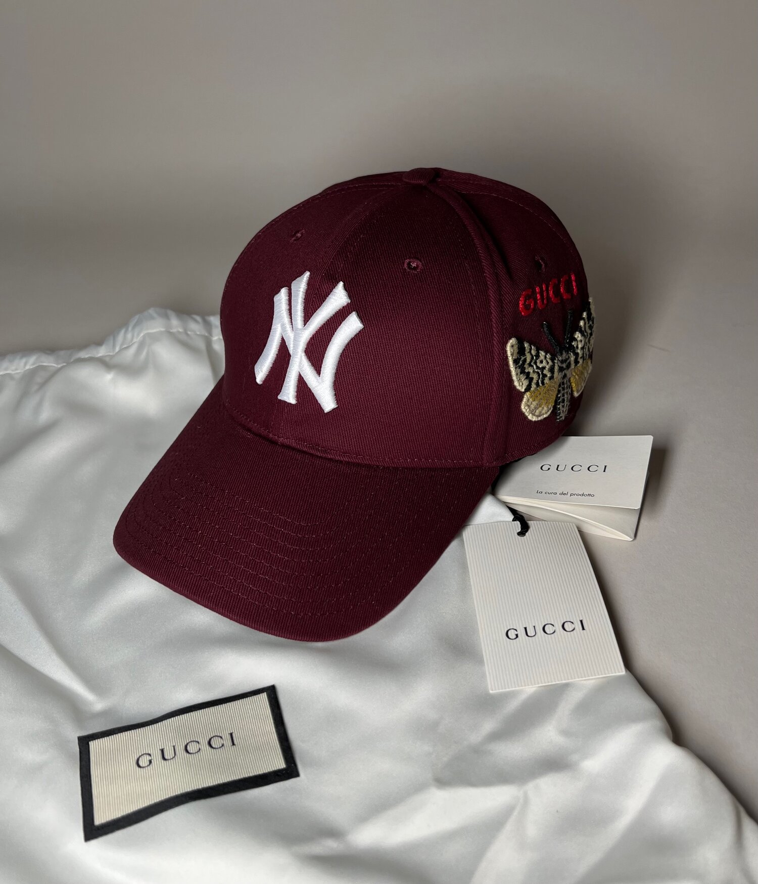 Gucci NY Yankees Baseball Hat in Burgundy — CONSUMED