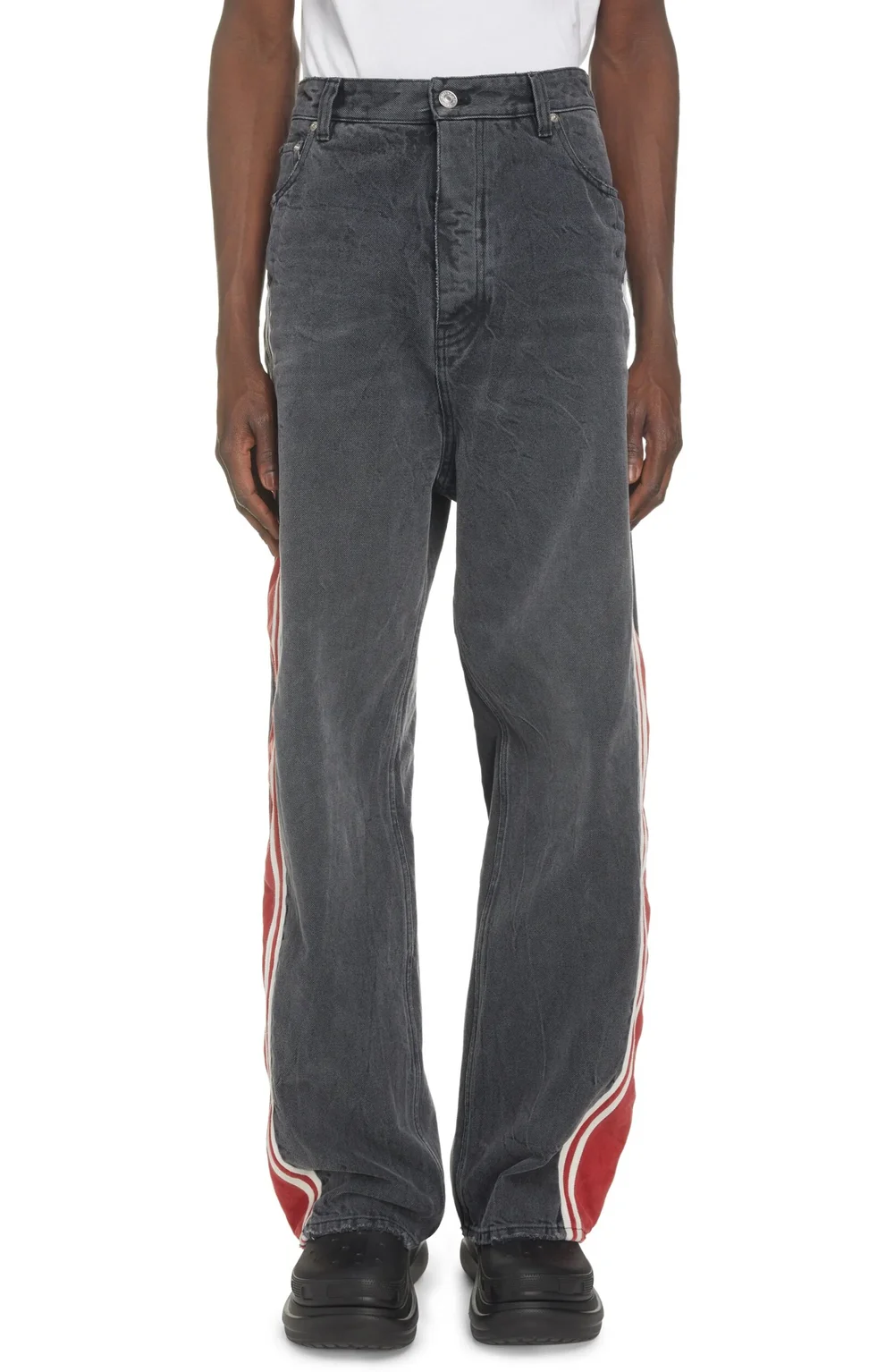 パンツ BALENCIAGA DENIM TRACK PANTS Balenciaga Washed Denim Track Pants — CONSUMED