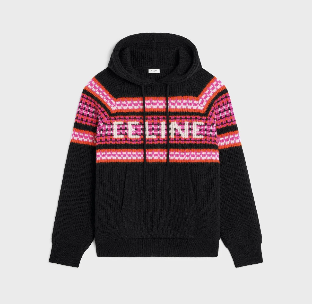 Celine Jacquard Wool Ski Hooded Sweater Black/Pink — CONSUMED