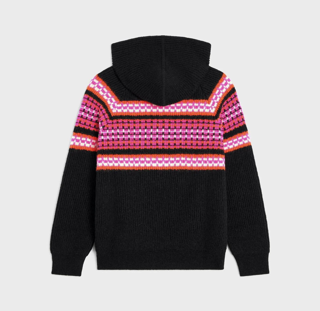 Celine Jacquard Wool Ski Hooded Sweater Black/Pink — CONSUMED