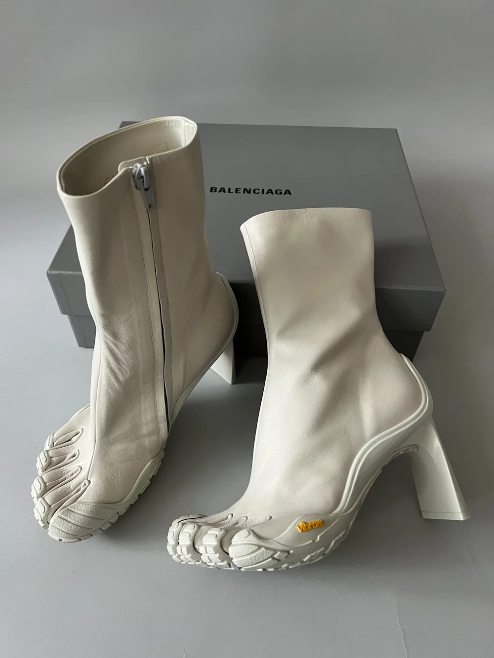 Balenciaga x Vibram Leather Heeled Boots in White — CONSUMED display picture 2