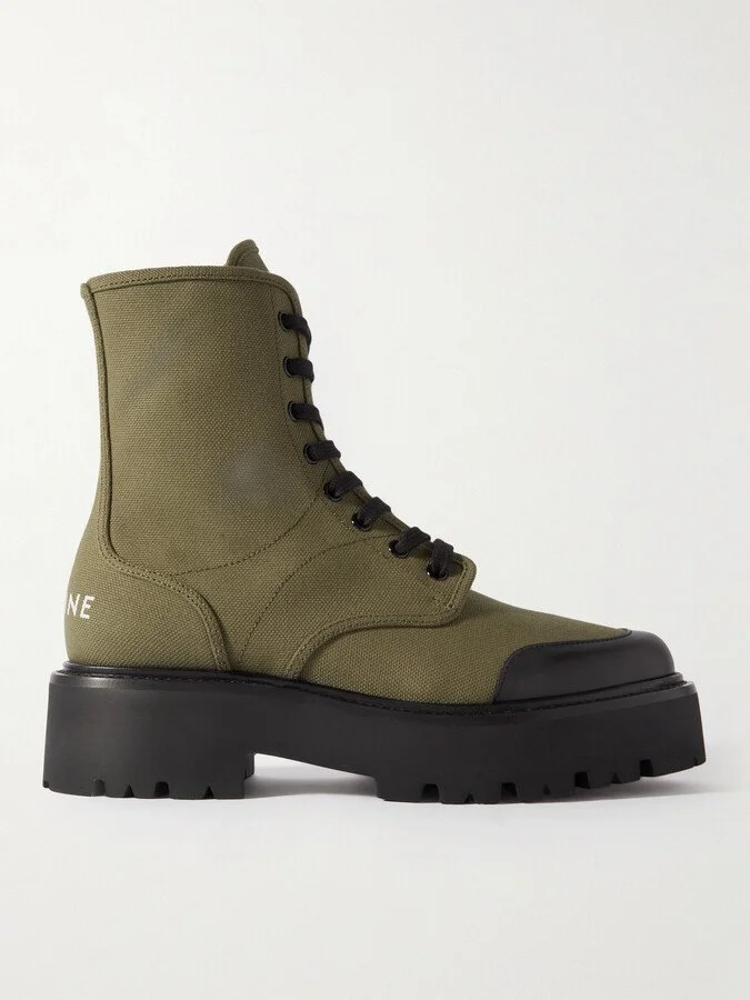 ＊ 新品⭐️CÉLINE 80㎝ ＊ Celine Logo-Print Leather-Trimmed Canvas Boots — CONSUMED