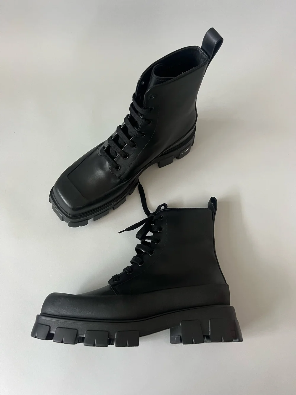 Prada Leather Lace-up Square Toe Boots — CONSUMED