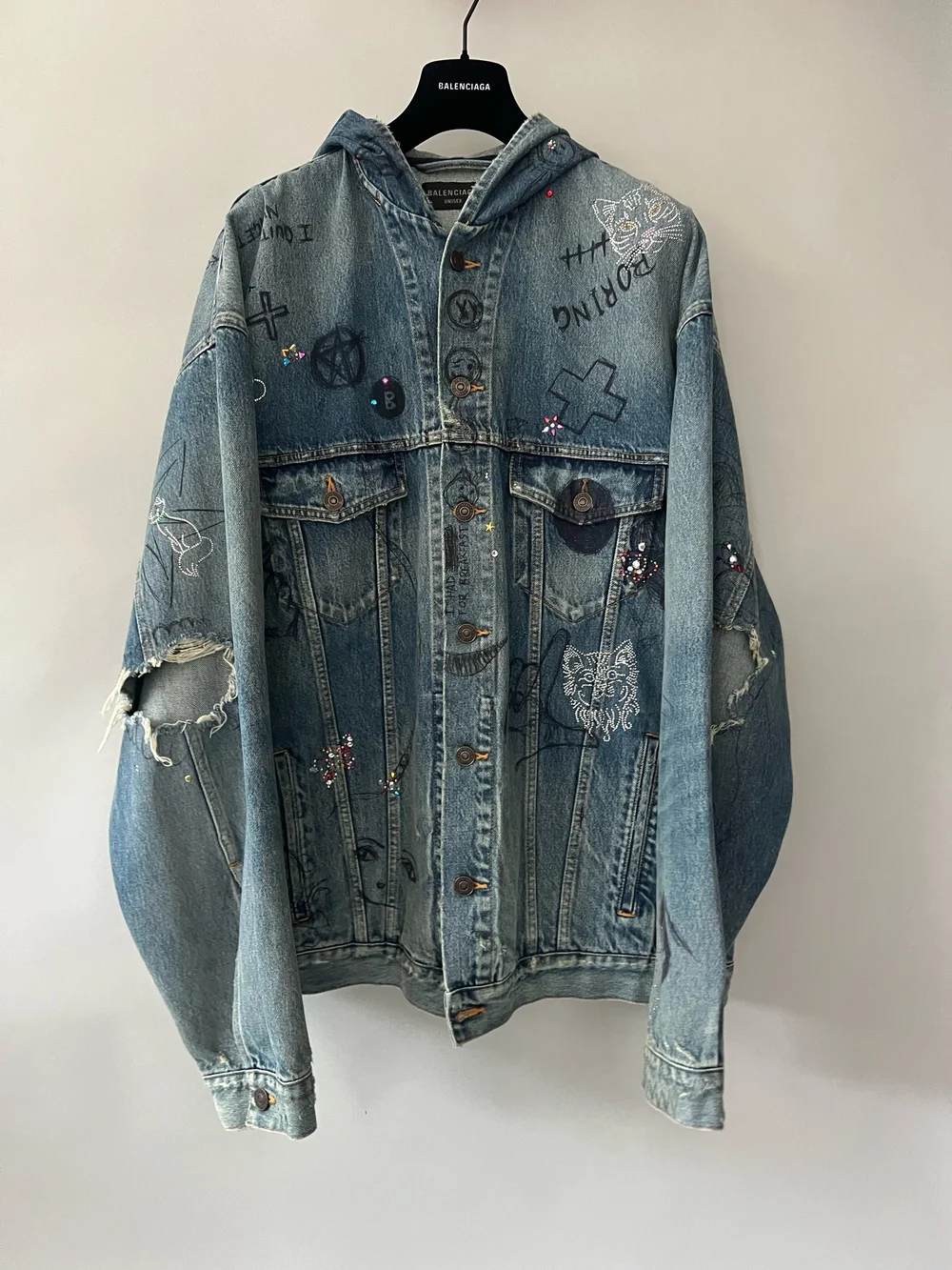 Balenciaga Scribble Rhinestone Denim Jacket — CONSUMED