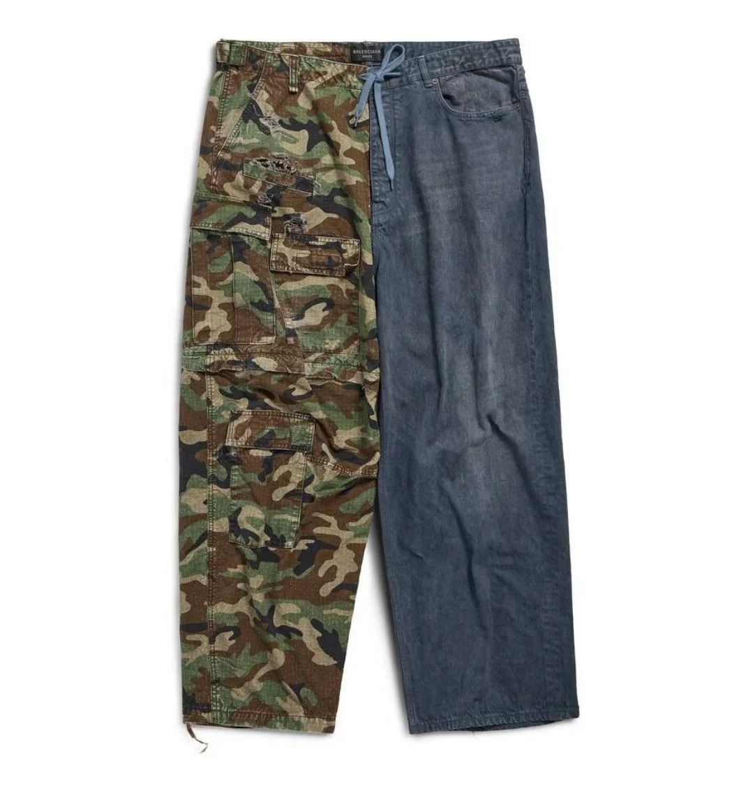Balenciaga Dark Camo Hybrid Baggy Pants in Dark Blue — CONSUMED