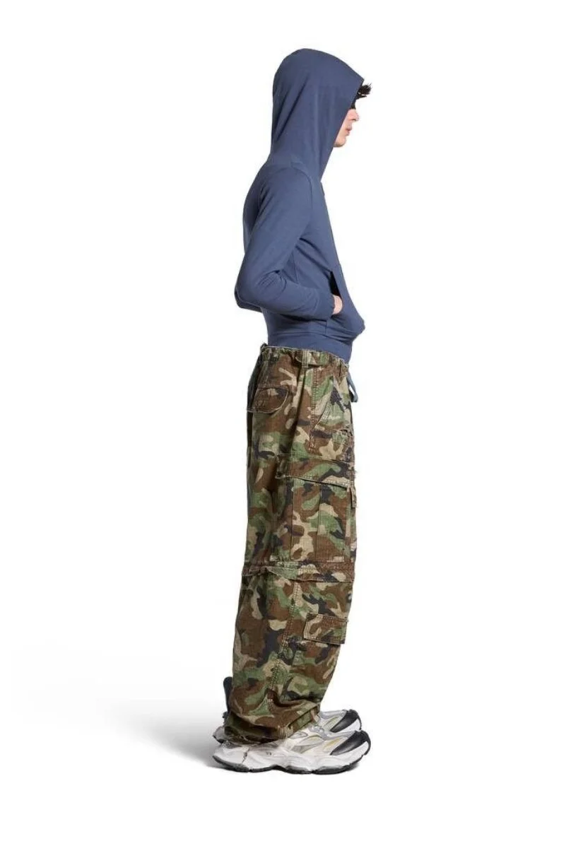 Balenciaga Dark Camo Hybrid Baggy Pants in Dark Blue — CONSUMED